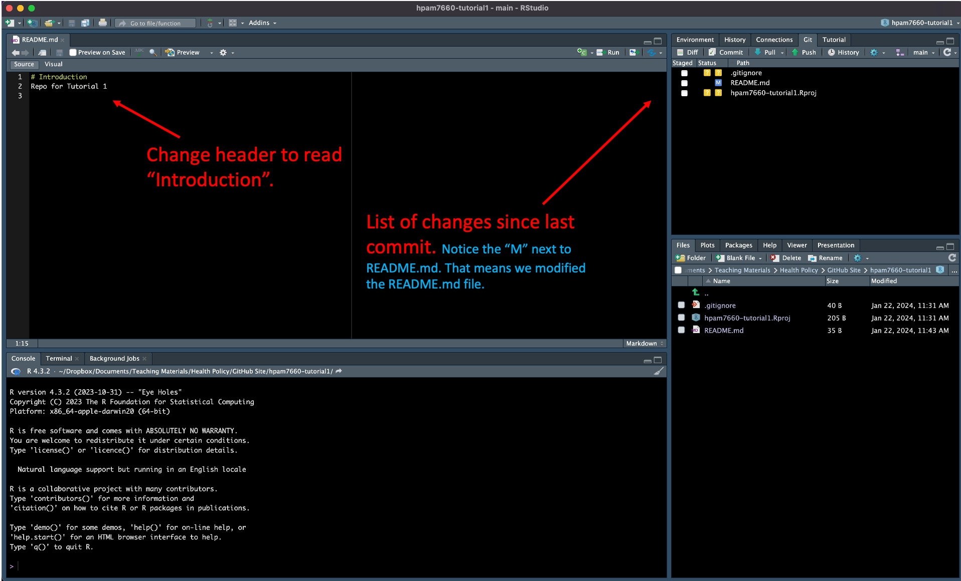 Git panel in RStudio